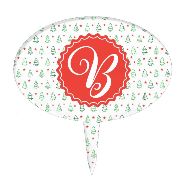 Red & Green Christmas tree  Cake Topper (Front)