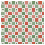 Red Green Christmas Tree Checkerboard Pattern Fabric