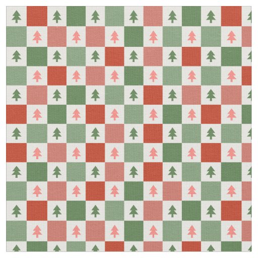 Red Green Christmas Tree Checkerboard Pattern Fabric