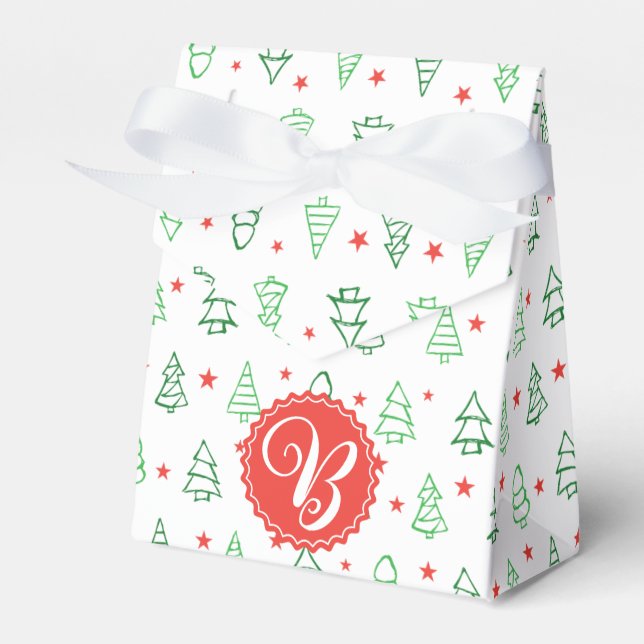 Red & Green Christmas tree  Favor Boxes (Front Side)