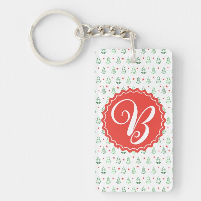 Red & Green Christmas tree  Keychain (Front)