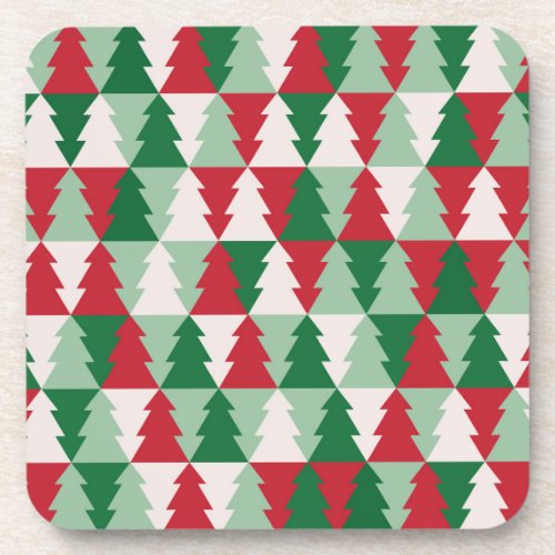 Red  Green Christmas Tree Pattern Beverage Coaster