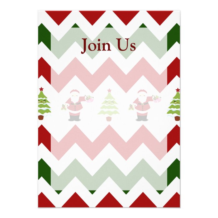 Red Green Christmas Tree Santa Chevron Pattern Custom Invitations