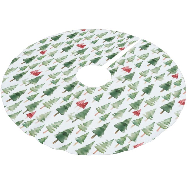 Red Green Christmas Trees Brushed Polyester Tree Skirt (Angled)