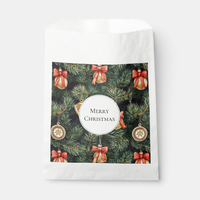 Red Green Christmas Trees Gold Ornaments Favor Bag (Front)