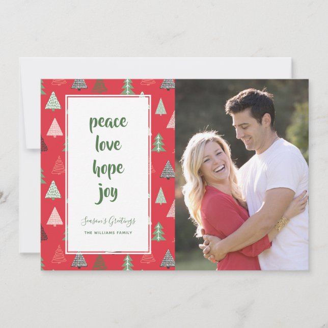 Red Green Christmas Trees Holiday Photo Card (Front)