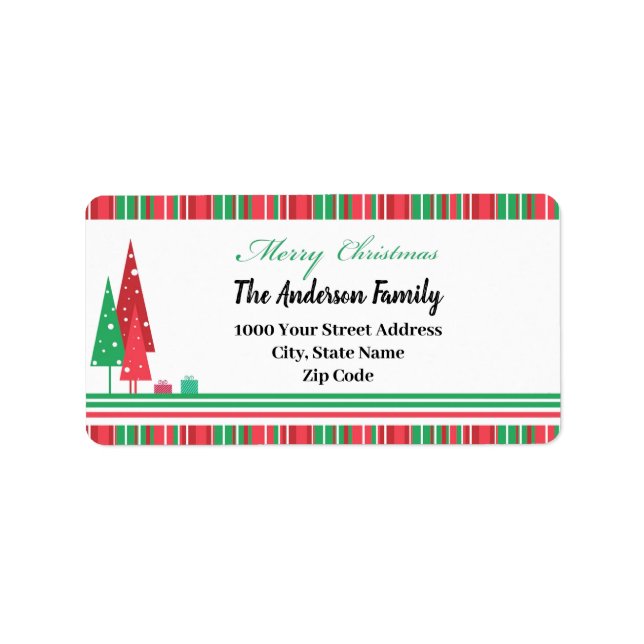 Red Green Christmas Trees Illustration Label (Front)