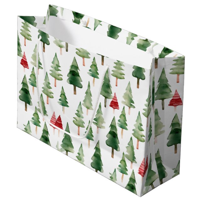 Red Green Christmas Trees Large Gift Bag (Front Angled)