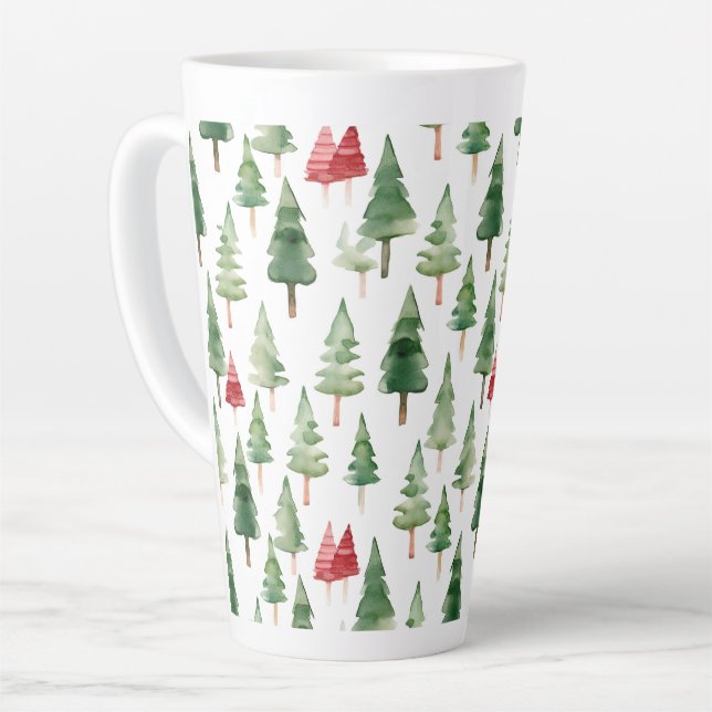 Red Green Christmas Trees Latte Mug (Left Angle)
