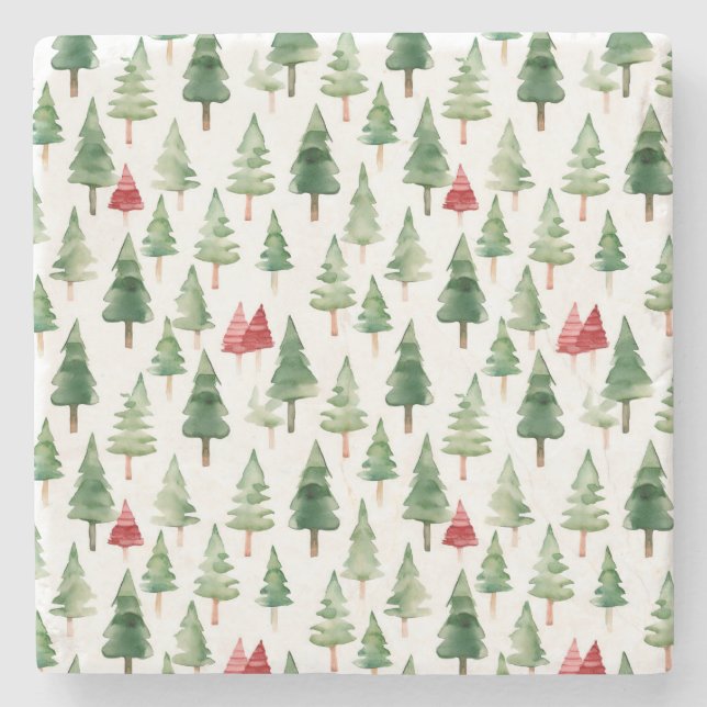 Red Green Christmas Trees Stone Coaster (Front)