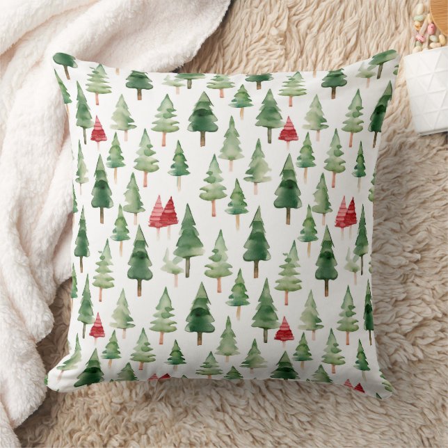 Red Green Christmas Trees Throw Pillow (Blanket)