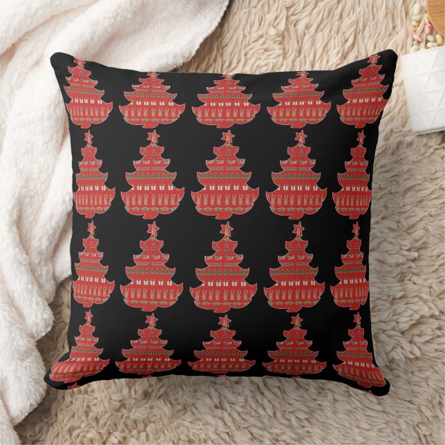Red Green Christmas Trees Throw Pillow (Blanket)