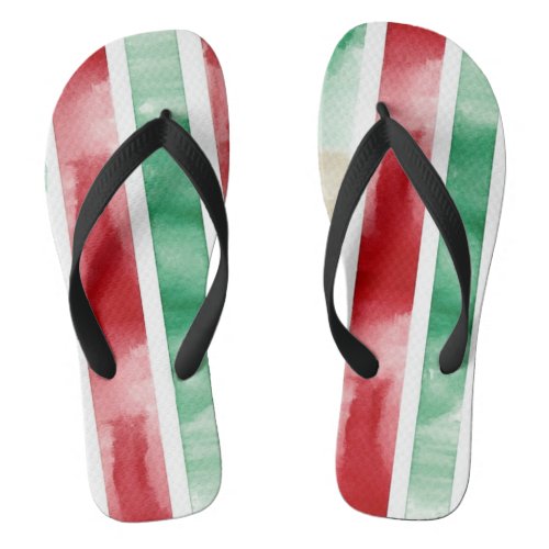 Red Green Christmas Watercolor Stripes Flip Flops