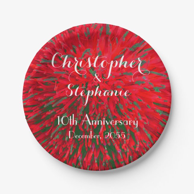 Red Green Christmas Wedding Anniversary Party Paper Plates (Front)