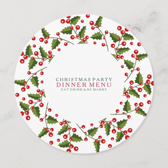 Red & Green Christmas Wreath Dinner Party Menu (Front)
