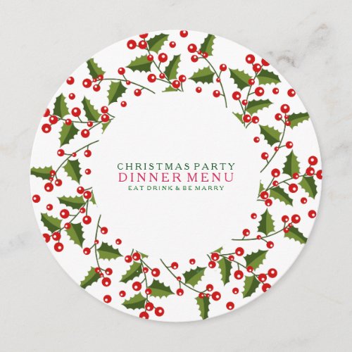 Red  Green Christmas Wreath Dinner Party Menu