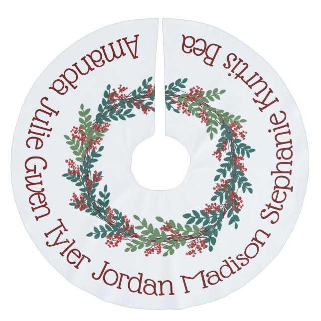 Red Green Christmas Wreath Family Names Brushed Polyester Tree Skirt (Front)