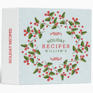 Red & Green Christmas Wreath Holiday Recipes 3 Ring Binder
