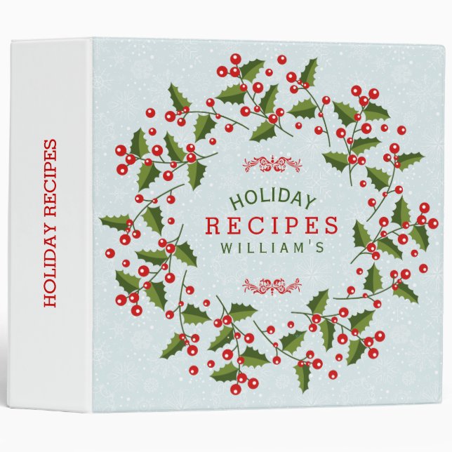 Red & Green Christmas Wreath Holiday Recipes 3 Ring Binder (Front/Spine)