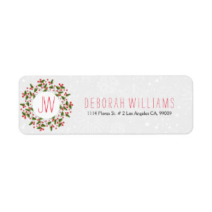 Red & Green Christmas Wreath Label
