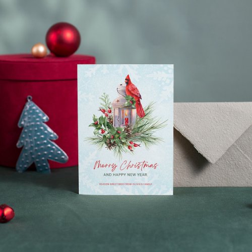 Red Green Classic Cardinal Bird Merry Christmas Invitation