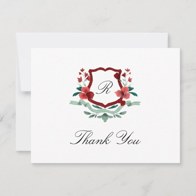 Red & Green Classic Christmas Crest Thank You card (Front)