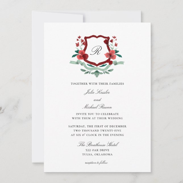 Red & Green Classic Christmas Wedding Invitation  (Front)