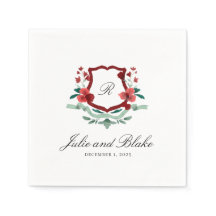 Red & Green Classic Wedding Monogram Crest Napkins