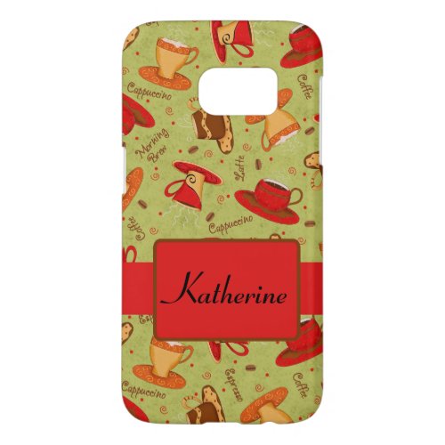 Red Green Coffee Cup Pattern Art Name Personalized Samsung Galaxy S7 Case