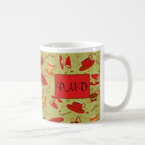 Red  Green Coffee Cups Monogram Inital Mug