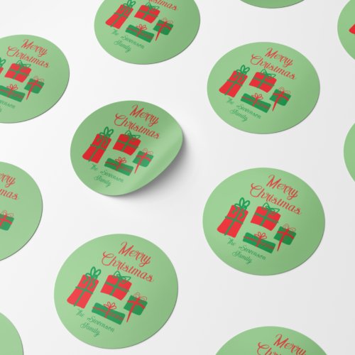Red  Green Color Changable Gifts Merry Christmas Classic Round Sticker