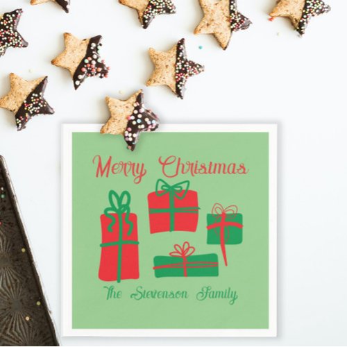 Red  Green Color Changeable Gifts Merry Christmas Napkins