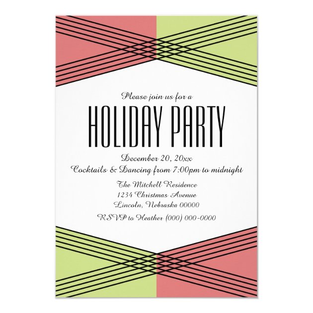 Red Green Colorful Deco Holiday Party Invite