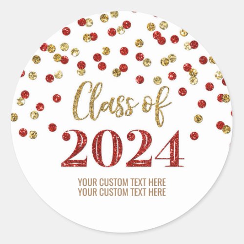 Red Green Confetti Graduation 2024 Classic Round Sticker