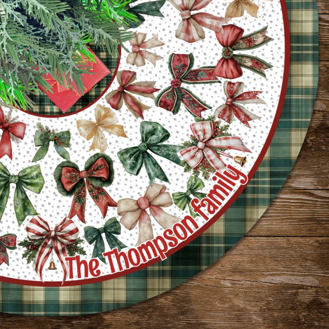 Red Green coquette bows custom christmas Brushed Polyester Tree Skirt (Creator Uploaded)