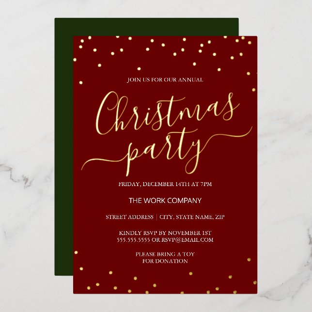 Red Green Corporate Christmas Party Confetti Foil Invitation (Front/Back)