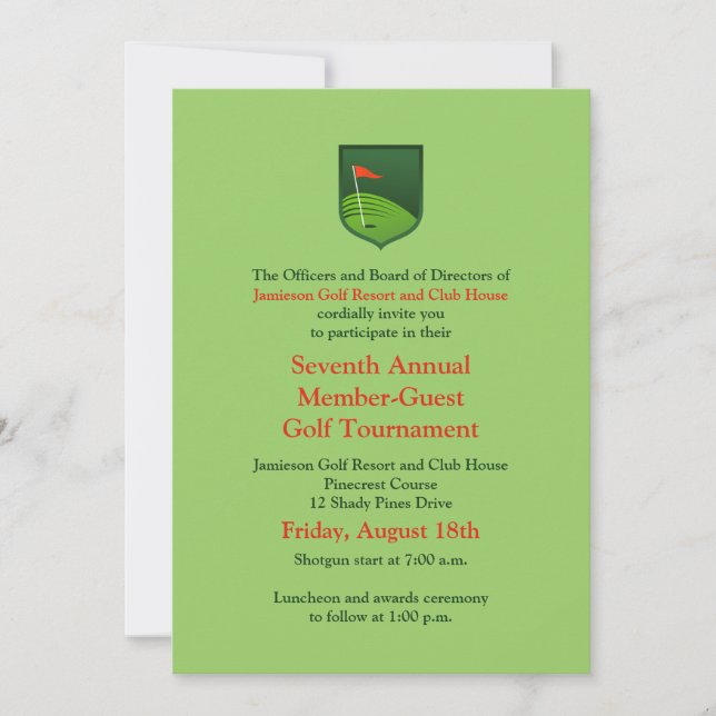 Red Green Corporate Golf Tournament Invitation (Front)