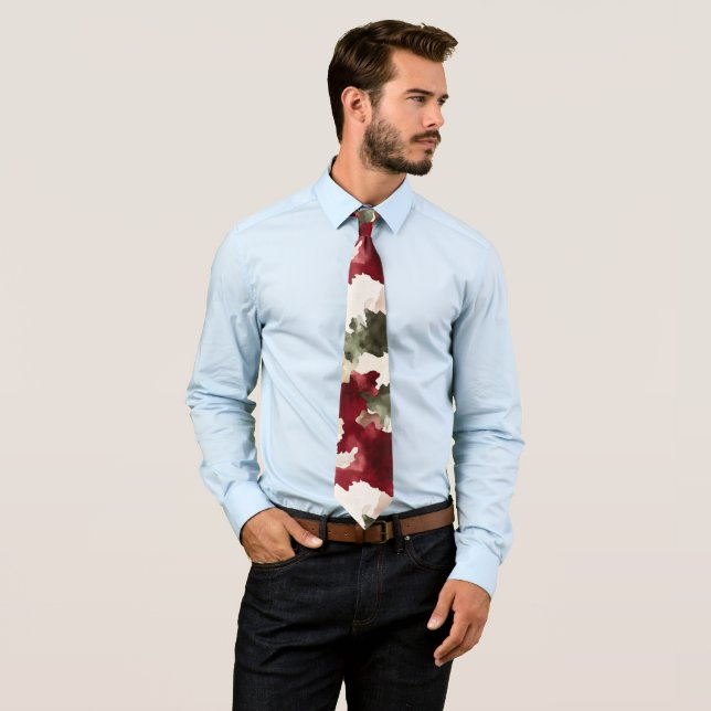 Red Green Cream Camo Neck Tie (In Situ)