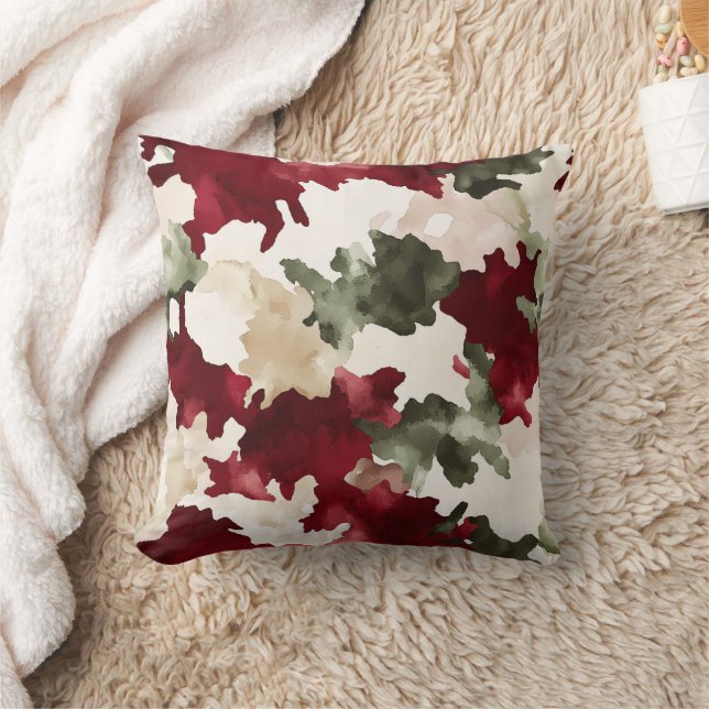 Red Green Cream Camo Throw Pillow (Blanket)