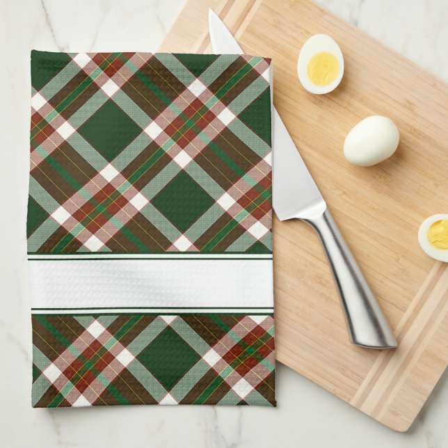 Red, Green & Cream Plaid Kitchen Towel (Quarter Fold)