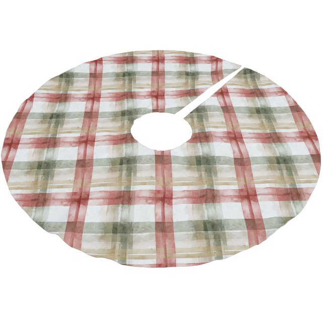Red Green Cream Stripes Christmas Brushed Polyester Tree Skirt (Angled)
