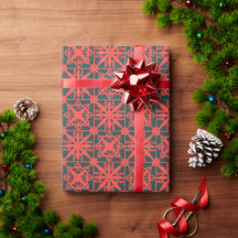 Red Green Crochet Lace New Year  Wrapping Paper