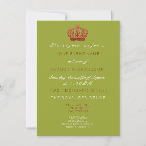 Red Green Crown Royal Glitter 16th Bridal Invitation