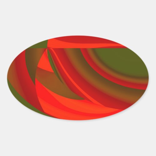 Red  Green Cubist Abstract Oval Sticker