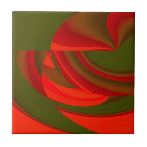 Red  Green Cubist Abstract Tile