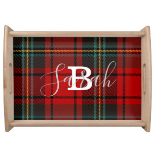 Red & Green Custom Plaid Checkered Scotland Serving Tray