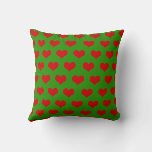 Red Green Cute Cozy Modern Romantic Chic Heart  Throw Pillow (Back)