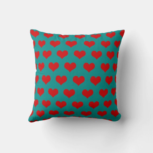 Red Green Cute Cozy Modern Romantic Chic Heart  Throw Pillow (Back)