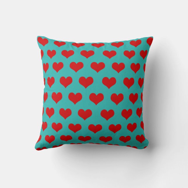 Red Green Cute Cozy Modern Romantic Chic Heart  Throw Pillow (Back)