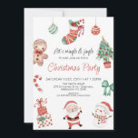 Red Green Cute Santa Christmas Party Invitation<br><div class="desc">Red Green Cute Santa Christmas Party Invitation Cute Christmas themed party invitation featuring various Christmas item around the outer edge of the invitation. A Santa Claus, Christmas tree, gingerbread man, snowman, presents and more on a white background. This Christmas themed invitation could be used for a Christmas party or close...</div>